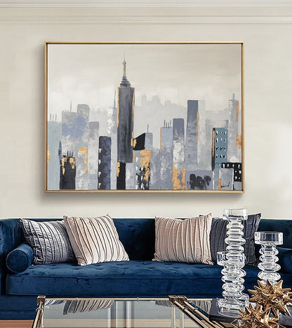Large Wall City oil painting, Large Abstract Painting, New York skyline city art painting on Canvas,City architecture landscape oil painting