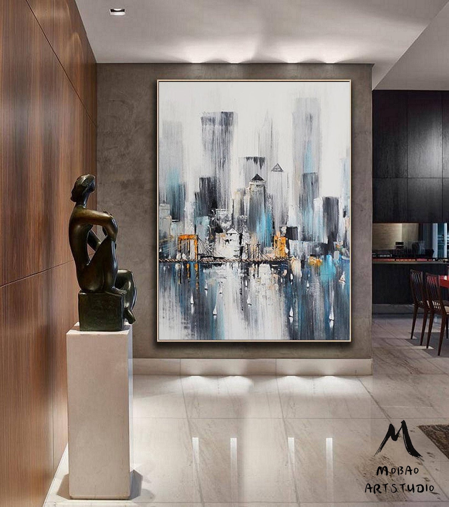Original City View Abstract oil painting,Large Wall city oil painting,New York city oil painting Artwork,Skyline city art painted on canvas