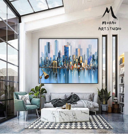 Large City Art Abstract Painting, Urban art, New York skyline, Urban wall art, City skyline, Large abstract oil painting, New York wall art