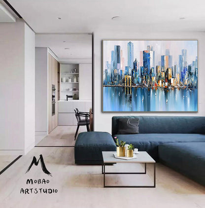 Large City Art Abstract Painting, Urban art, New York skyline, Urban wall art, City skyline, Large abstract oil painting, New York wall art