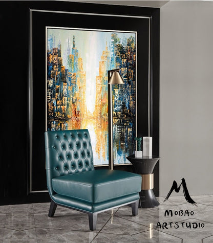 Large City abstract painting on Canvas, Wall City painting, New York city art, Modern city Wall art decor,City skyline Abstract oil painting