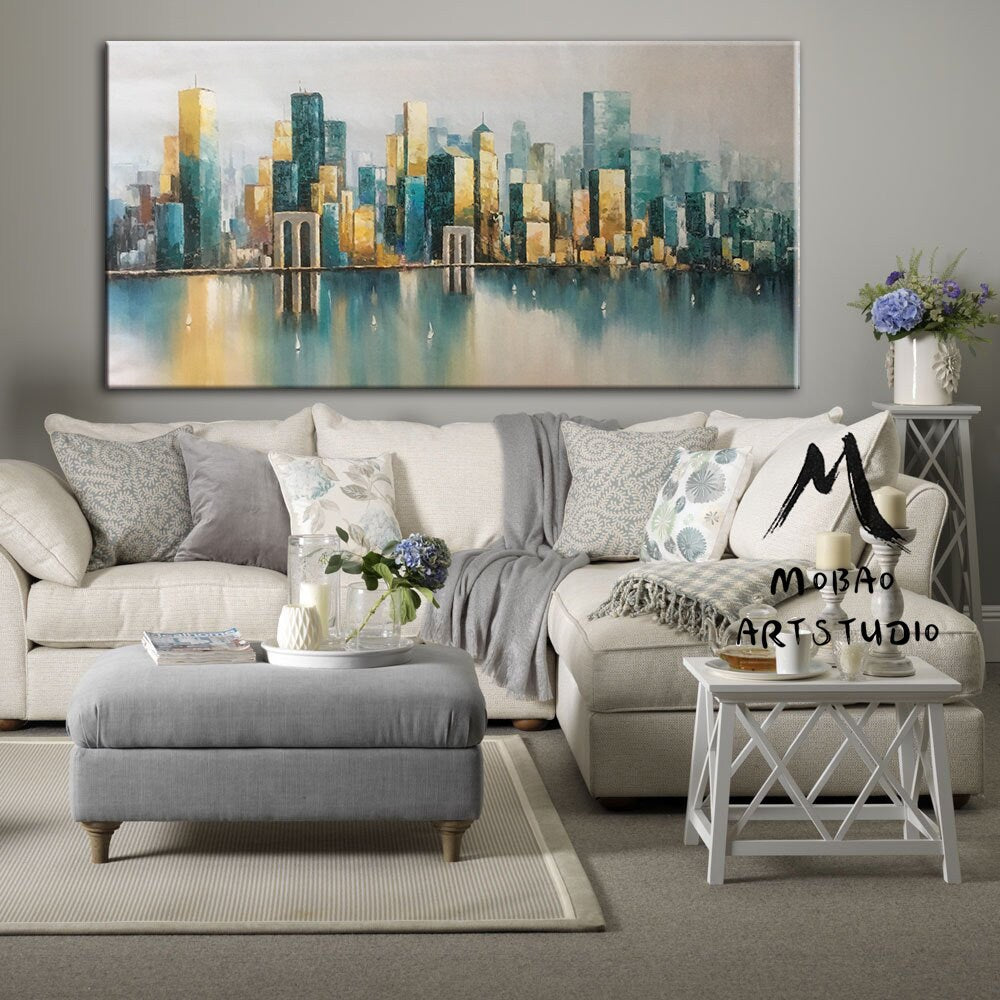 Large urban art painting, City Wall Art, New York Wall Art, Original city abstract art painting, Large New York City Landscape oil painting