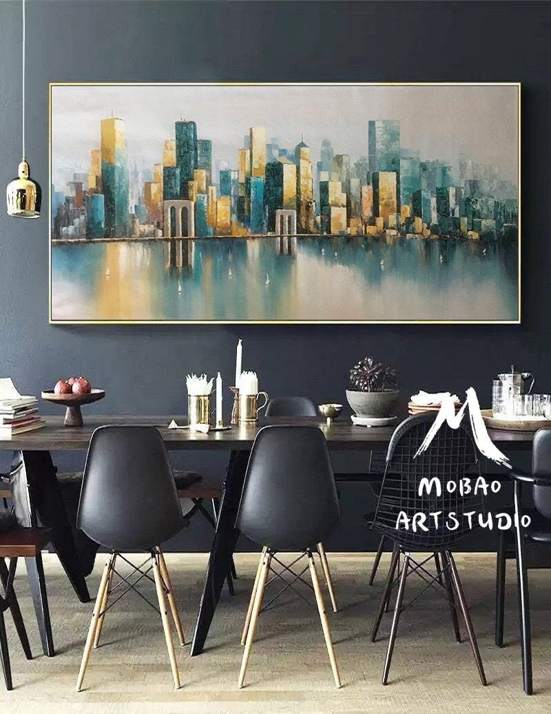 Large urban art painting, City Wall Art, New York Wall Art, Original city abstract art painting, Large New York City Landscape oil painting