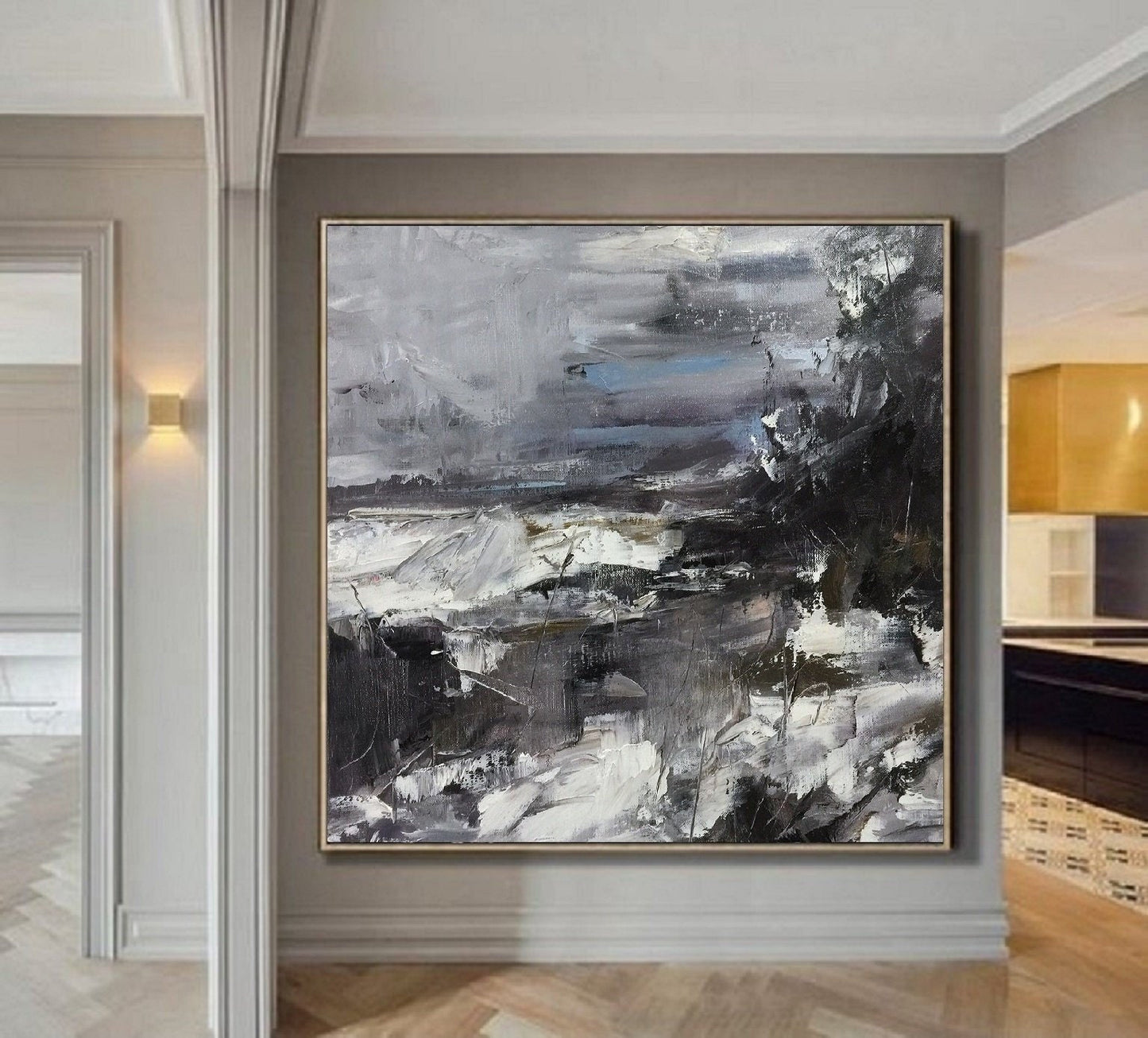 Large Black White Abstract Painting, Texture Abstract Painting, Large Minimalist abstract Painting, Large Canvas Art, Extra large wall art