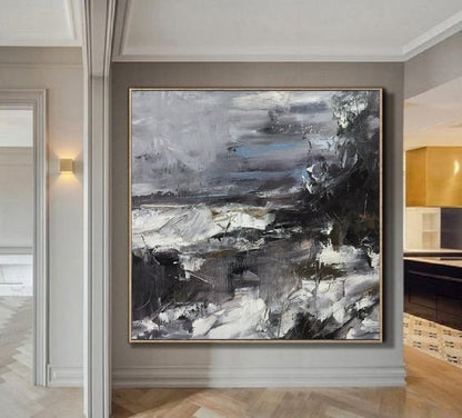 Large Black White Abstract Painting, Texture Abstract Painting, Large Minimalist abstract Painting, Large Canvas Art, Extra large wall art