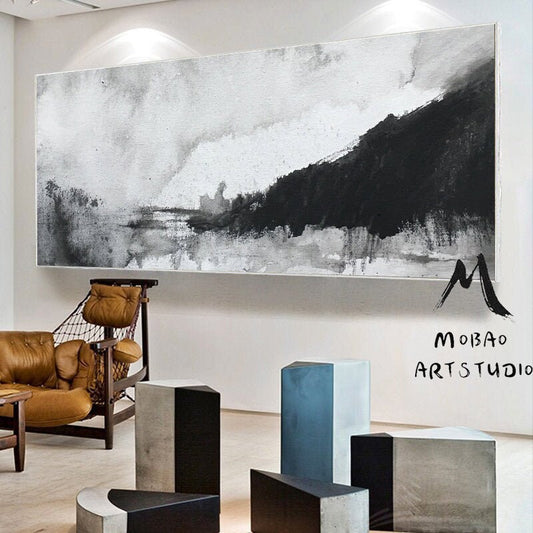 Black White Abstract Painting, Rural Oil Painting Abstract,Minimalist Abstract, Original Painting,Contemporary art,Large Abstract Artwork