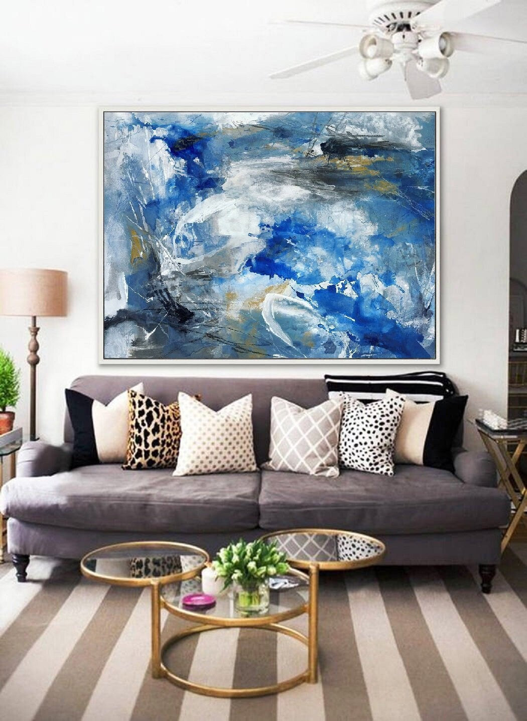 Large Abstract Painting, Blue Painting,Large White Clouds abstract painting,Sky Abstract Painting, Ocean Landscape Painting, Living Room Art