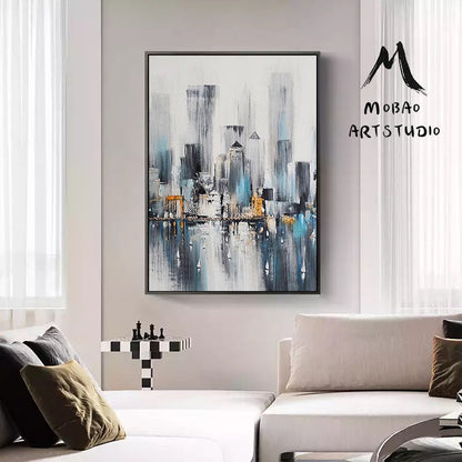 Original City View Abstract oil painting,Large Wall city oil painting,New York city oil painting Artwork,Skyline city art painted on canvas