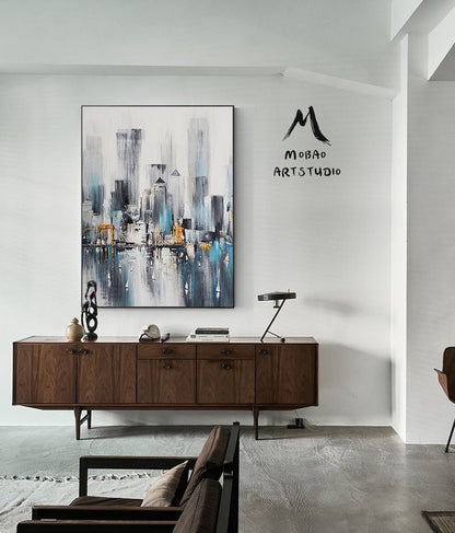 Original City View Abstract oil painting,Large Wall city oil painting,New York city oil painting Artwork,Skyline city art painted on canvas