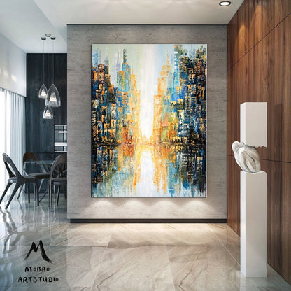 New York city art, Modern city Wall art decor,Large City abstract painting on Canvas, Wall City painting, City skyline Abstract oil painting