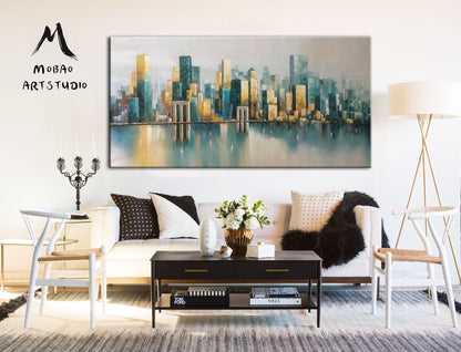 Large urban art painting, City Wall Art, New York Wall Art, Original city abstract art painting, Large New York City Landscape oil painting