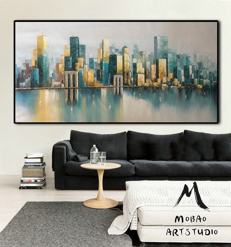 Large urban art painting, City Wall Art, New York Wall Art, Original city abstract art painting, Large New York City Landscape oil painting