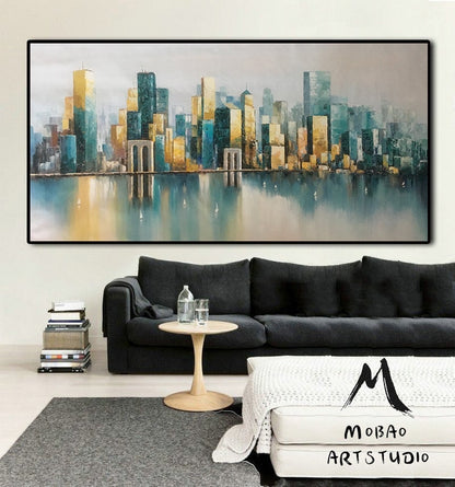 Large urban art painting, City Wall Art, New York Wall Art, Original city abstract art painting, Large New York City Landscape oil painting
