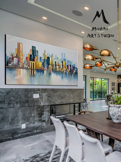 Large City abstract art painting, New York City Landscape painting, Abstract painting, Brooklyn Bridge Landscape painting, Large wall art