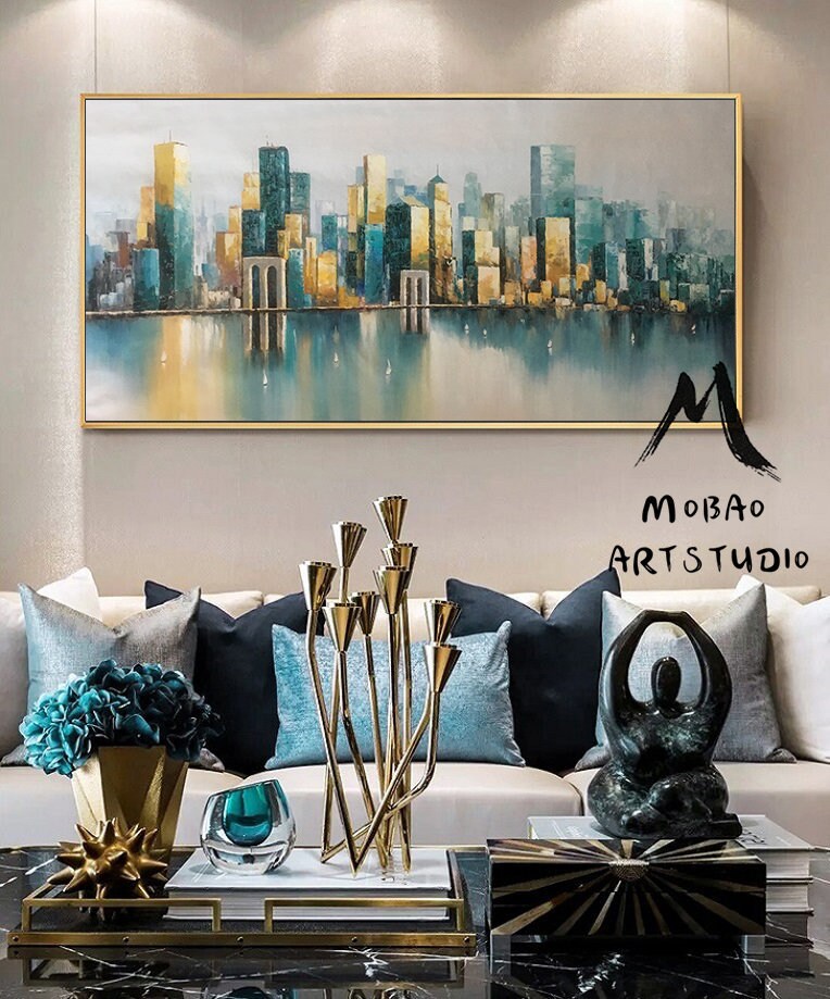 Large urban art painting, City Wall Art, New York Wall Art, Original city abstract art painting, Large New York City Landscape oil painting
