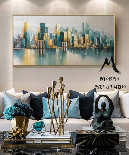 Large urban art painting, City Wall Art, New York Wall Art, Original city abstract art painting, Large New York City Landscape oil painting