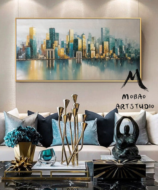 Large urban art painting, City Wall Art, New York Wall Art, Original city abstract art painting, Large New York City Landscape oil painting
