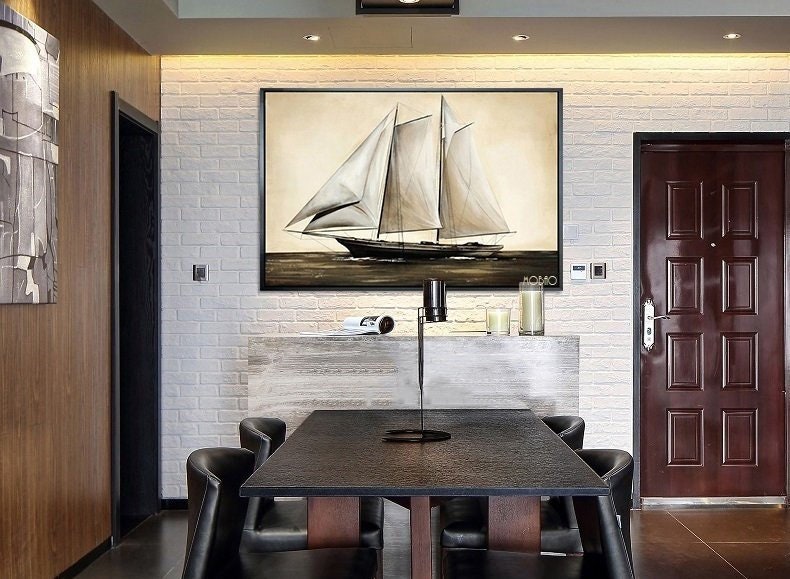 Sailing Oil painting by hand Artwork,Original oil painting of large sailing vessel sailing on the sea,Nautical oil painting art on Canvas