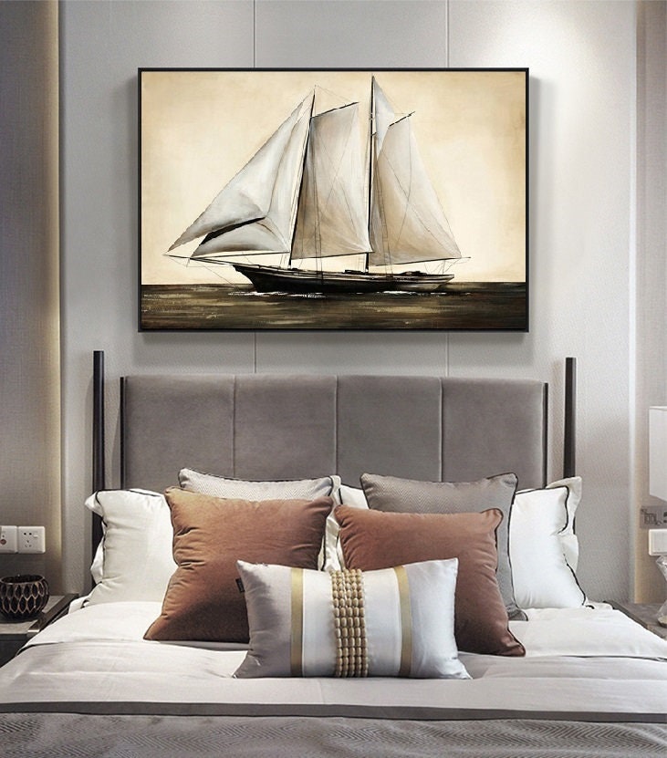 Sailing Oil painting by hand Artwork,Original oil painting of large sailing vessel sailing on the sea,Nautical oil painting art on Canvas