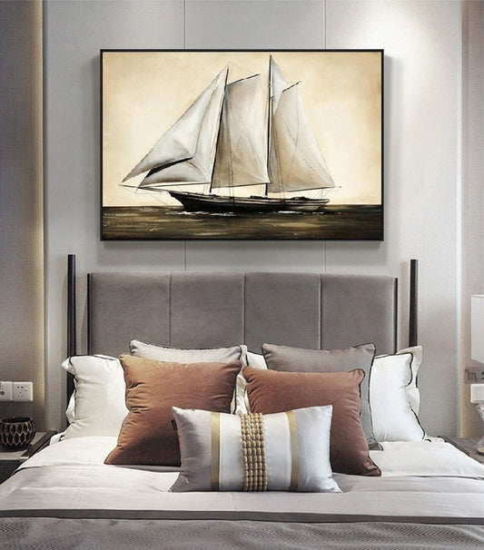 Sailing Oil painting by hand Artwork,Original oil painting of large sailing vessel sailing on the sea,Nautical oil painting art on Canvas