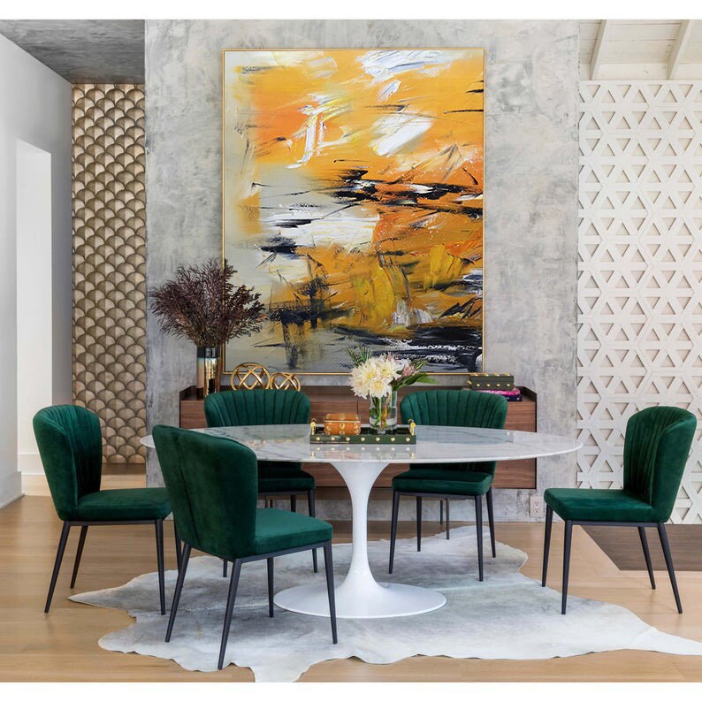 Original Orange Yellow Abstract Painting, Minimalist Abstract Painting, Large Abstract Painting, White Painting, Large Wall Canvas Painting