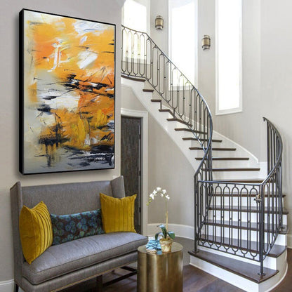 Original Orange Yellow Abstract Painting, Minimalist Abstract Painting, Large Abstract Painting, White Painting, Large Wall Canvas Painting