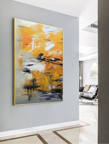 Original Orange Yellow Abstract Painting, Minimalist Abstract Painting, Large Abstract Painting, White Painting, Large Wall Canvas Painting