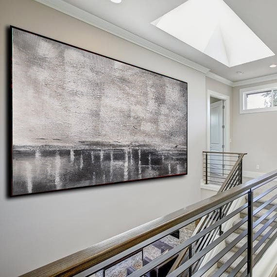 Large Abstract Painting On Canvas, White Abstract Painting, Grey Painting, Contemporary Art, Abstract Oil Painting On Canvas, Office Decor