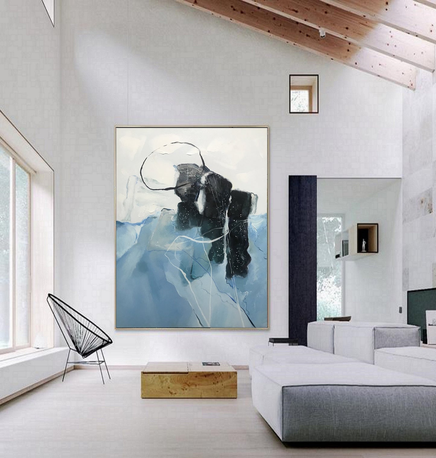 Original Abstract Art, Minimalist Abstract Painting, Light Blue Painting Green Painting, Large Abstract Painting, Large Wall Canvas Painting