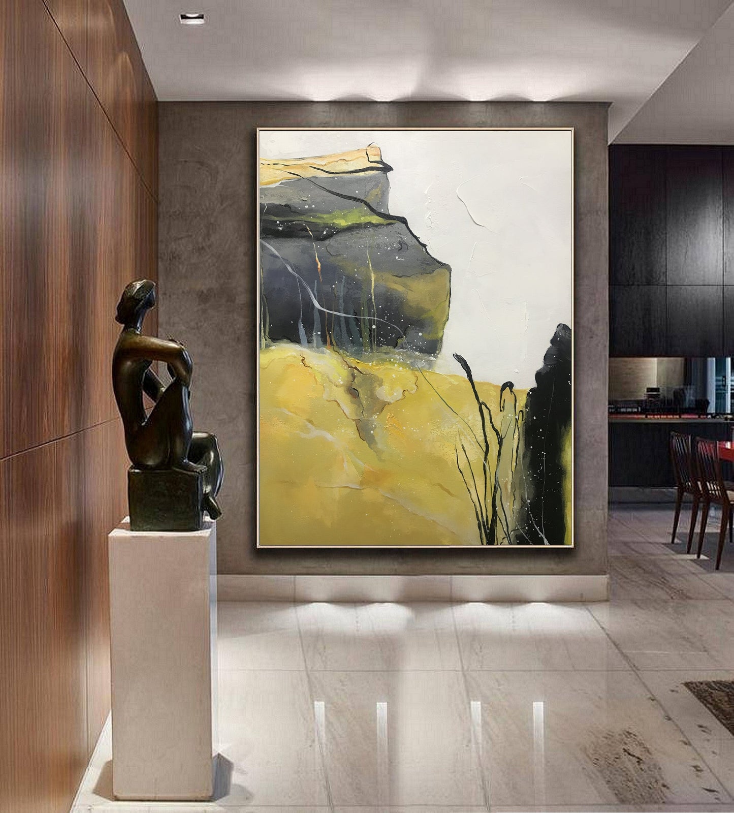 Large Abstract Painting Original Minimalist Abstract Painting Gray Painting Yellow Painting Original Abstract Painting Large Wall Canvas Art