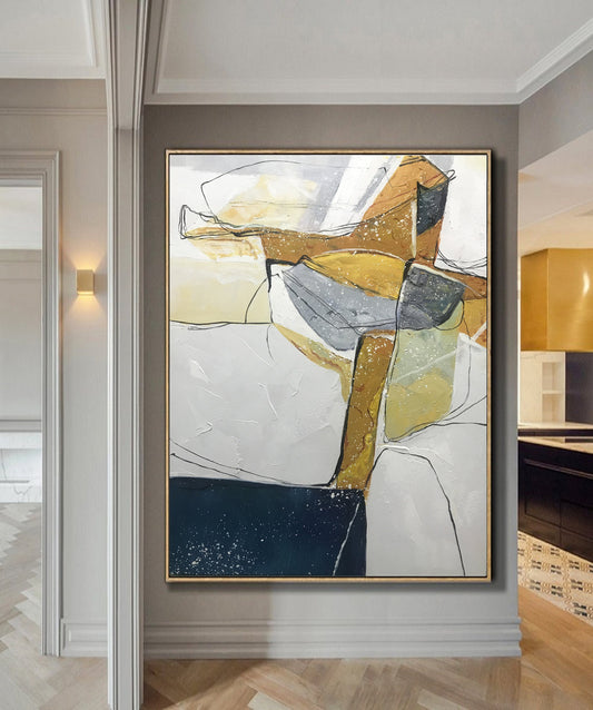 Large Abstract Painting, Minimalist Abstract Painting,Original Abstract Painting,Beige Painting Green Painting, Large Wall Canvas Painting