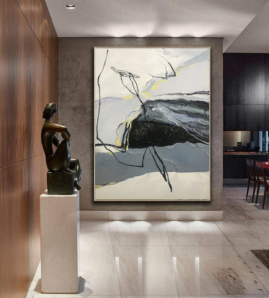 Large Wall Abstract Painting Original Minimalist Abstract Painting,Large Wall Canvas Painting,Minimalist Art,Black Painting Grsay Painting