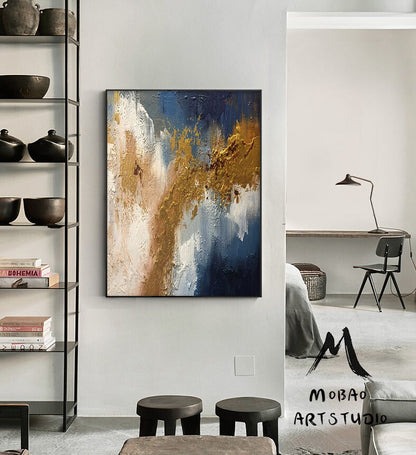 Extra Large Painting on Canvas,Original Large Abstract Painting,Contemporary Art Modern Oil Painting Large Blue Painting Gold Abstract Art