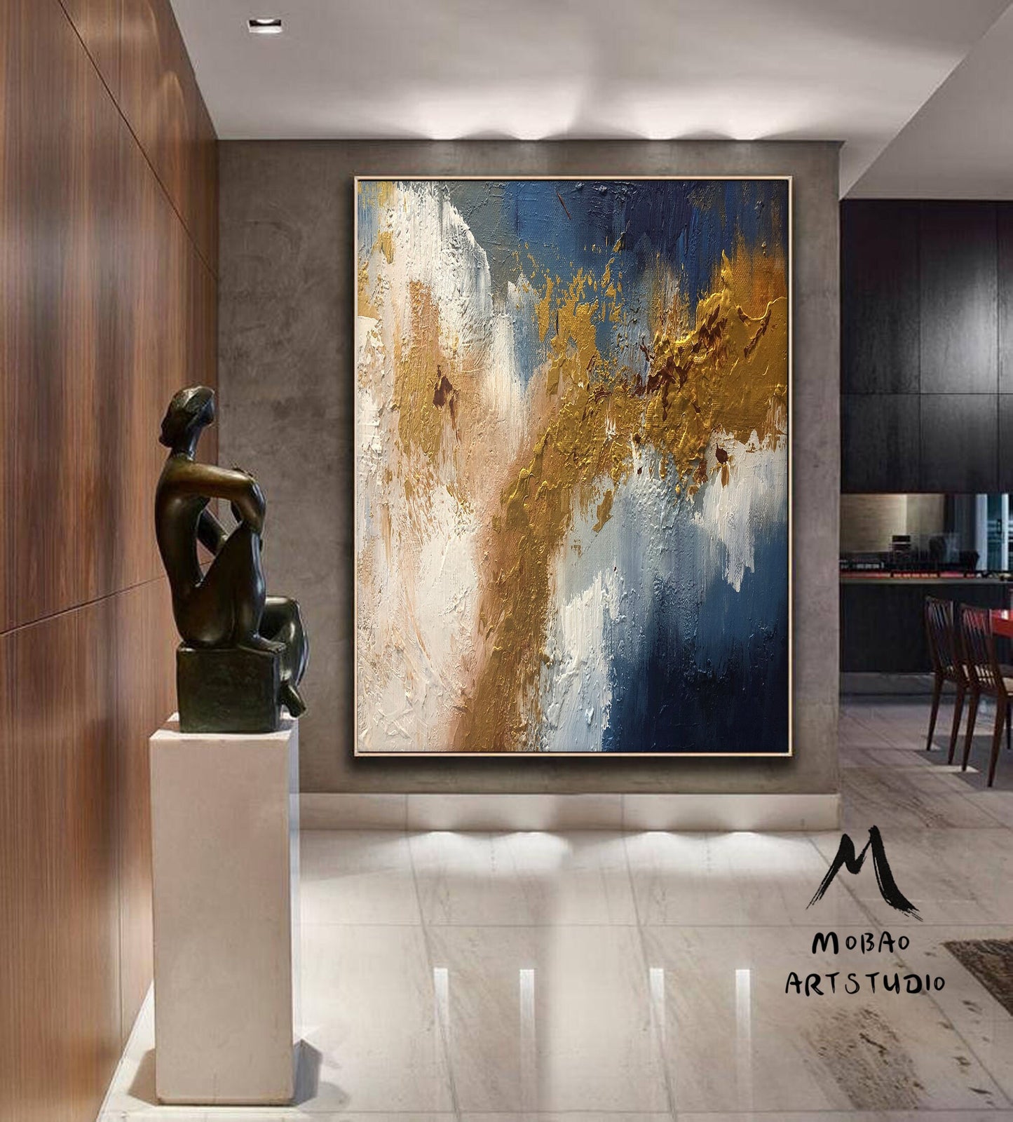 Extra Large Painting on Canvas,Original Large Abstract Painting,Contemporary Art Modern Oil Painting Large Blue Painting Gold Abstract Art