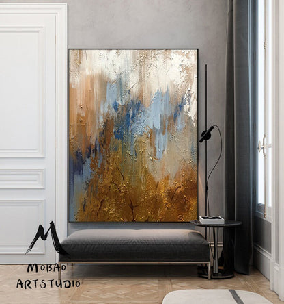 Extra Large Painting on Canvas,Contemporary Art Modern Oil Painting Original Large Abstract Painting, Large Blue Painting Gold Abstract Art