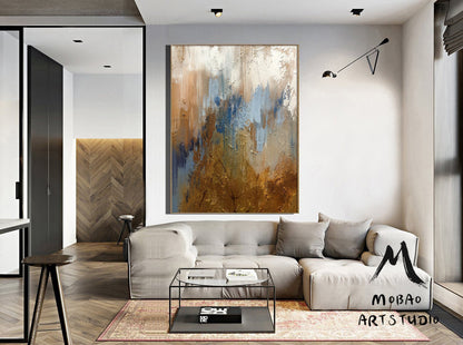 Extra Large Painting on Canvas,Contemporary Art Modern Oil Painting Original Large Abstract Painting, Large Blue Painting Gold Abstract Art