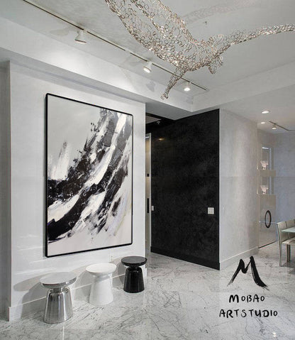 Large Abstract Painting,Modern Abstract Painting,Oil Hand Painting,Gray White Painting Black Painting,Office Wall Art,Original Textured Art