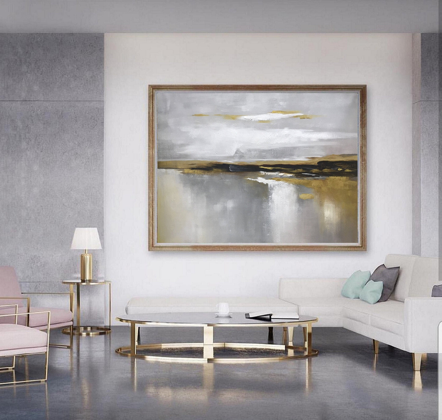 Large Abstract Painting Gold Painting Landscape Painting Gray Painting Beige Abstract Painting Art Abstract Canvas Art Original Office Decor