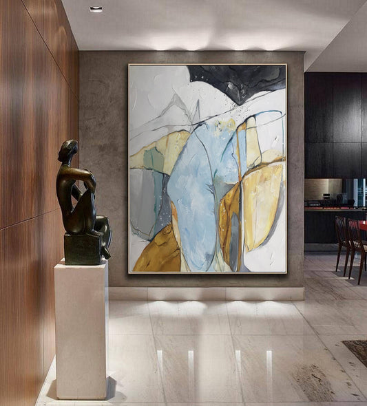 Large Abstract Painting, Large Wall Canvas Painting, Original Abstract Art, Minimalist Abstract Painting, Light Blue Painting Green Painting