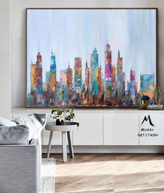 Large City Abstract Painting,Original Urban Art Painting,Kansas City Skyline Landscape Painting, Abstract Art,Original City Art Oil Painting