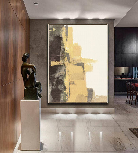 Large Abstract Painting, Minimalist Abstract Painting,Boho Wall Art, Wabi-Sabi Wall Art Yellow Art Painting,Beige Painting Yellow Painting
