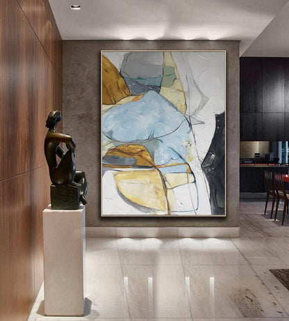 Large Minimalist Abstract Painting,Abstract Art Original Glod Painting Blue Painting, Minimalist Abstract Painting,Large Canvas Painting