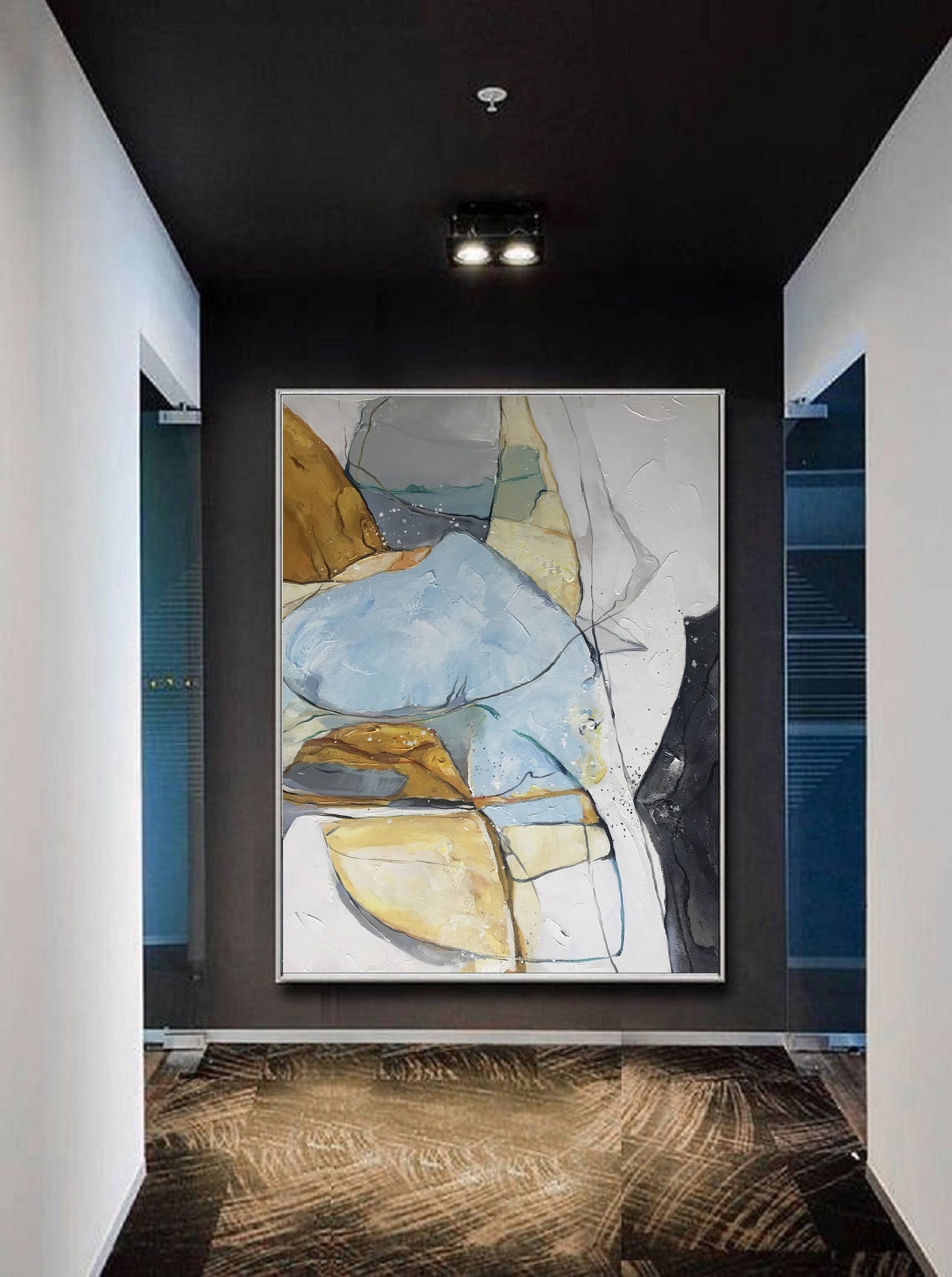 Large Minimalist Abstract Painting,Abstract Art Original Glod Painting Blue Painting, Minimalist Abstract Painting,Large Canvas Painting