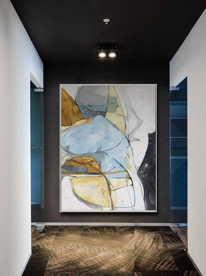 Large Minimalist Abstract Painting,Abstract Art Original Glod Painting Blue Painting, Minimalist Abstract Painting,Large Canvas Painting