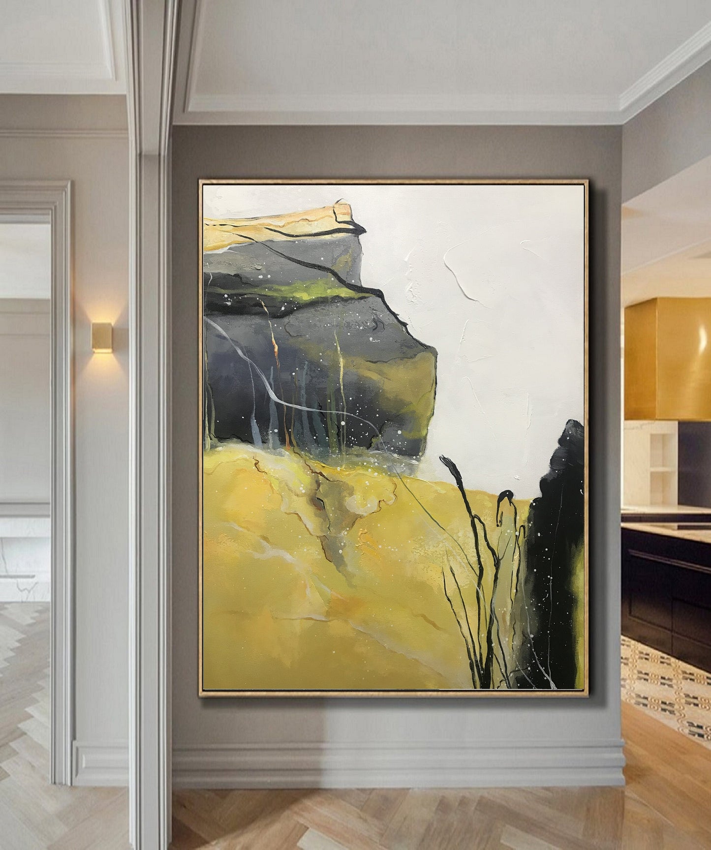 Large Abstract Painting Original Minimalist Abstract Painting Gray Painting Yellow Painting Original Abstract Painting Large Wall Canvas Art