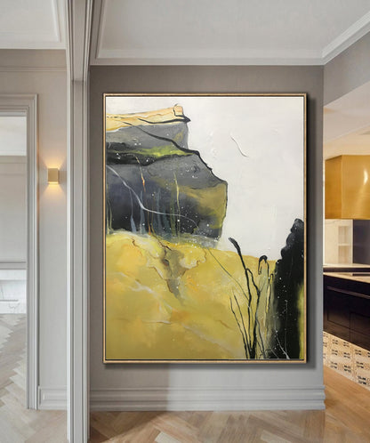 Large Abstract Painting Original Minimalist Abstract Painting Gray Painting Yellow Painting Original Abstract Painting Large Wall Canvas Art