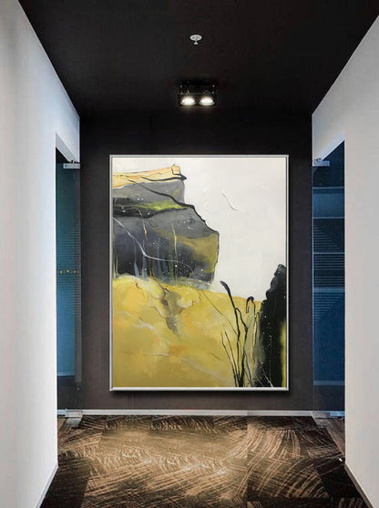 Large Abstract Painting Original Minimalist Abstract Painting Gray Painting Yellow Painting Original Abstract Painting Large Wall Canvas Art
