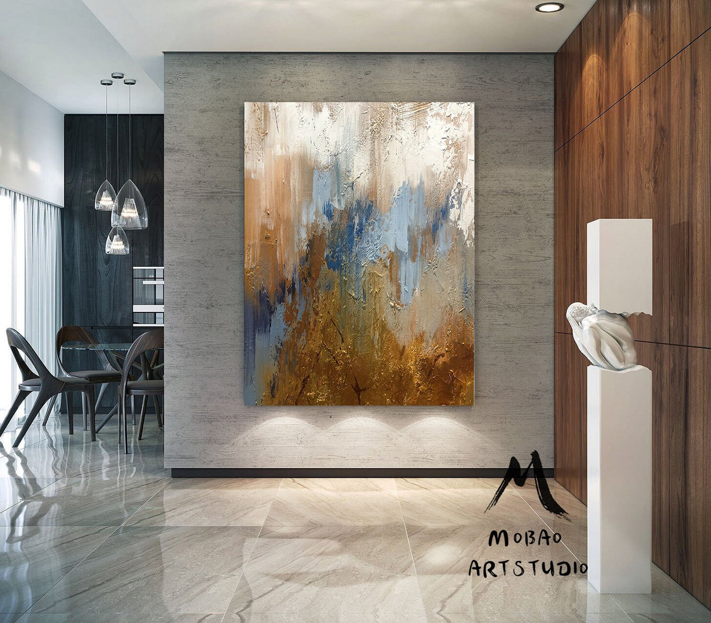 Extra Large Painting on Canvas,Contemporary Art Modern Oil Painting Original Large Abstract Painting, Large Blue Painting Gold Abstract Art