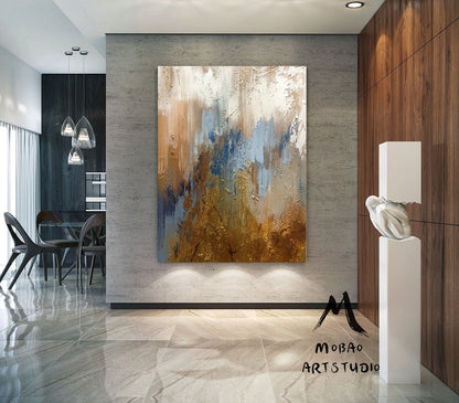 Extra Large Painting on Canvas,Contemporary Art Modern Oil Painting Original Large Abstract Painting, Large Blue Painting Gold Abstract Art
