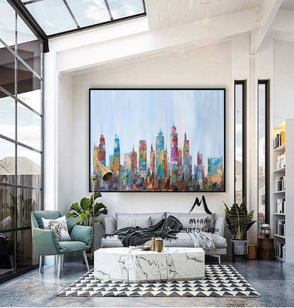 Large City Abstract Painting,Original Urban Art Painting,Kansas City Skyline Landscape Painting, Abstract Art,Original City Art Oil Painting